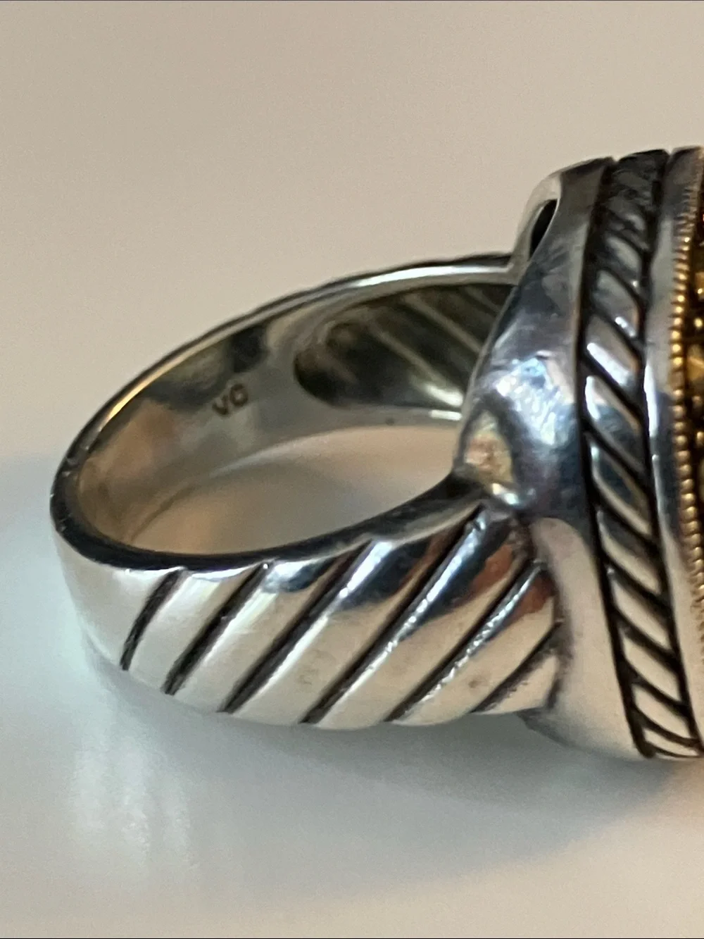 VC Sterling Silver Green Onyx Cabochon Ring with Marcasite Halo